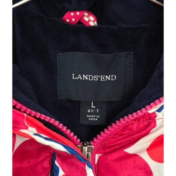 Lands End Girls Winter Coat 6-7 Colorful Polka Dot Fleece Lined Puffer Jacket - Picture 3 of 8
